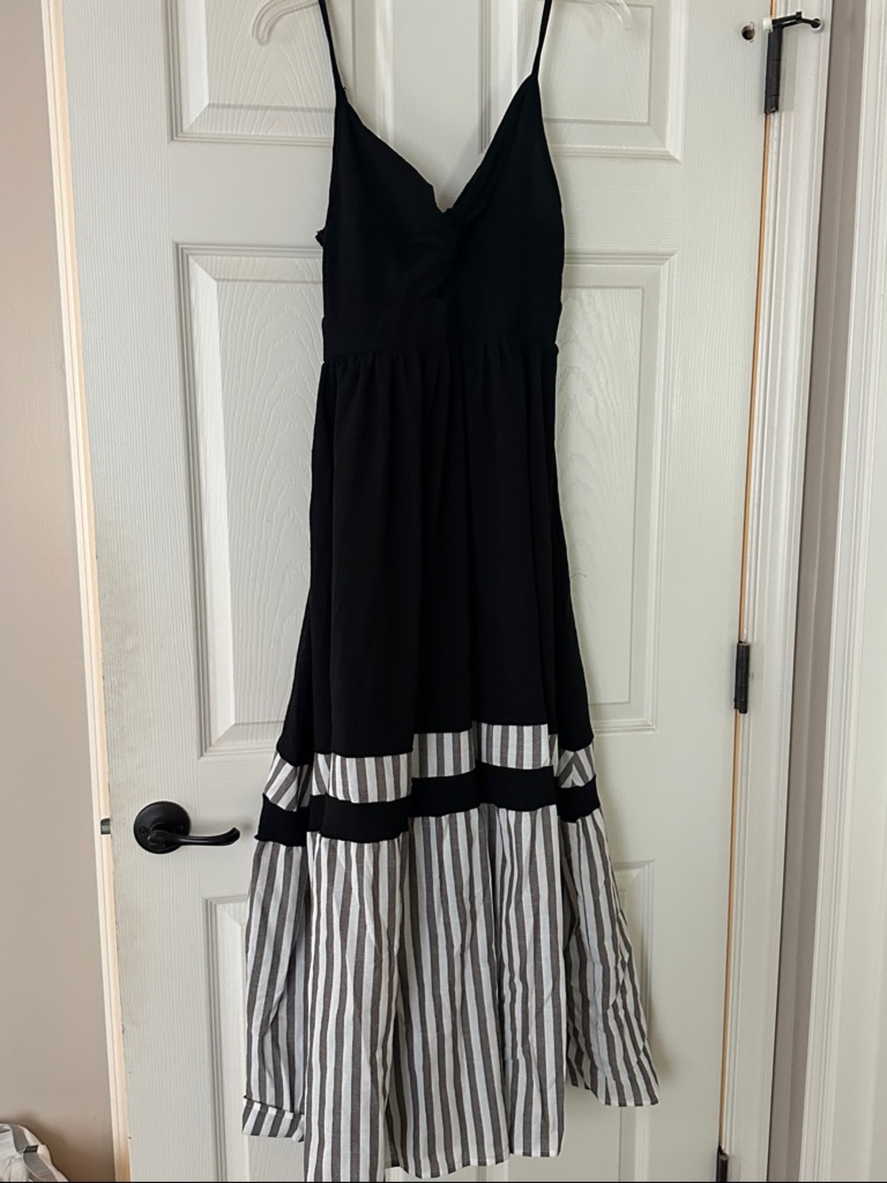 Black Spaghetti Strap Maxi Dress with Striped Hem